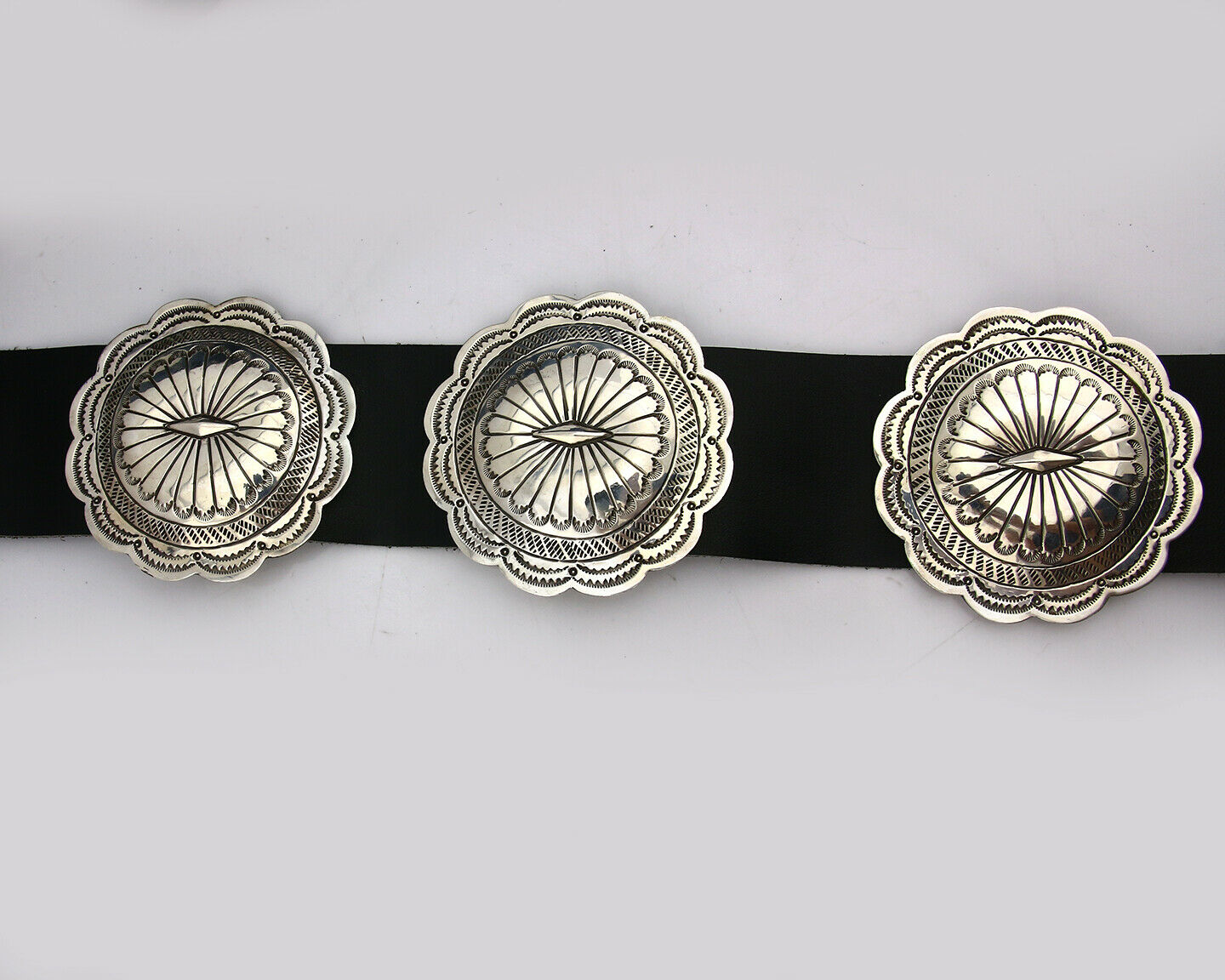 Navajo Concho Belt .925 Silver Hand Stamped Artist Suzie James C.80's