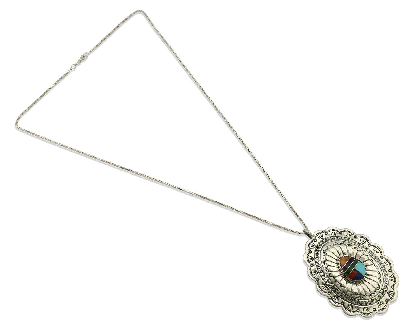 Navajo Necklace .925 Silver Gemstone Signed Marcella James C.80's