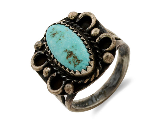 Navajo Ring .925 Silver Kingman Turquoise Artist Signed F C.80's