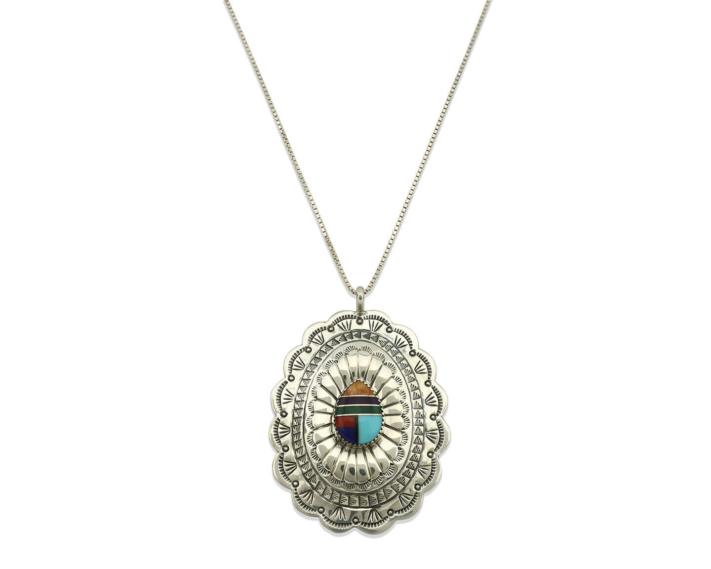 Navajo Necklace .925 Silver Gemstone Signed Marcella James C.80's