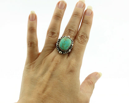 Navajo Ring .925 Silver Kingman Turquoise Artist Signed Gecko C.1980's