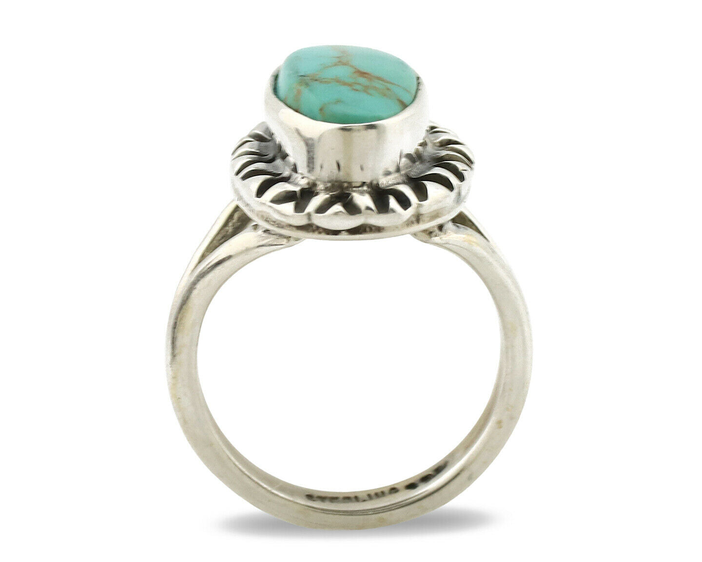Navajo Ring .925 Silver Natural Mined Turquoise Artist Signed Gecko C.80's