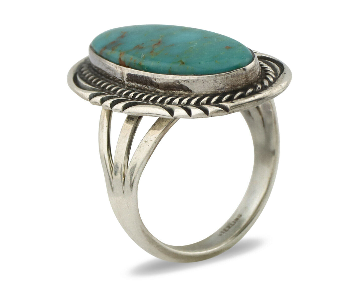 Navajo Ring .925 Silver Kingman Turquoise Native American Artist C.80's