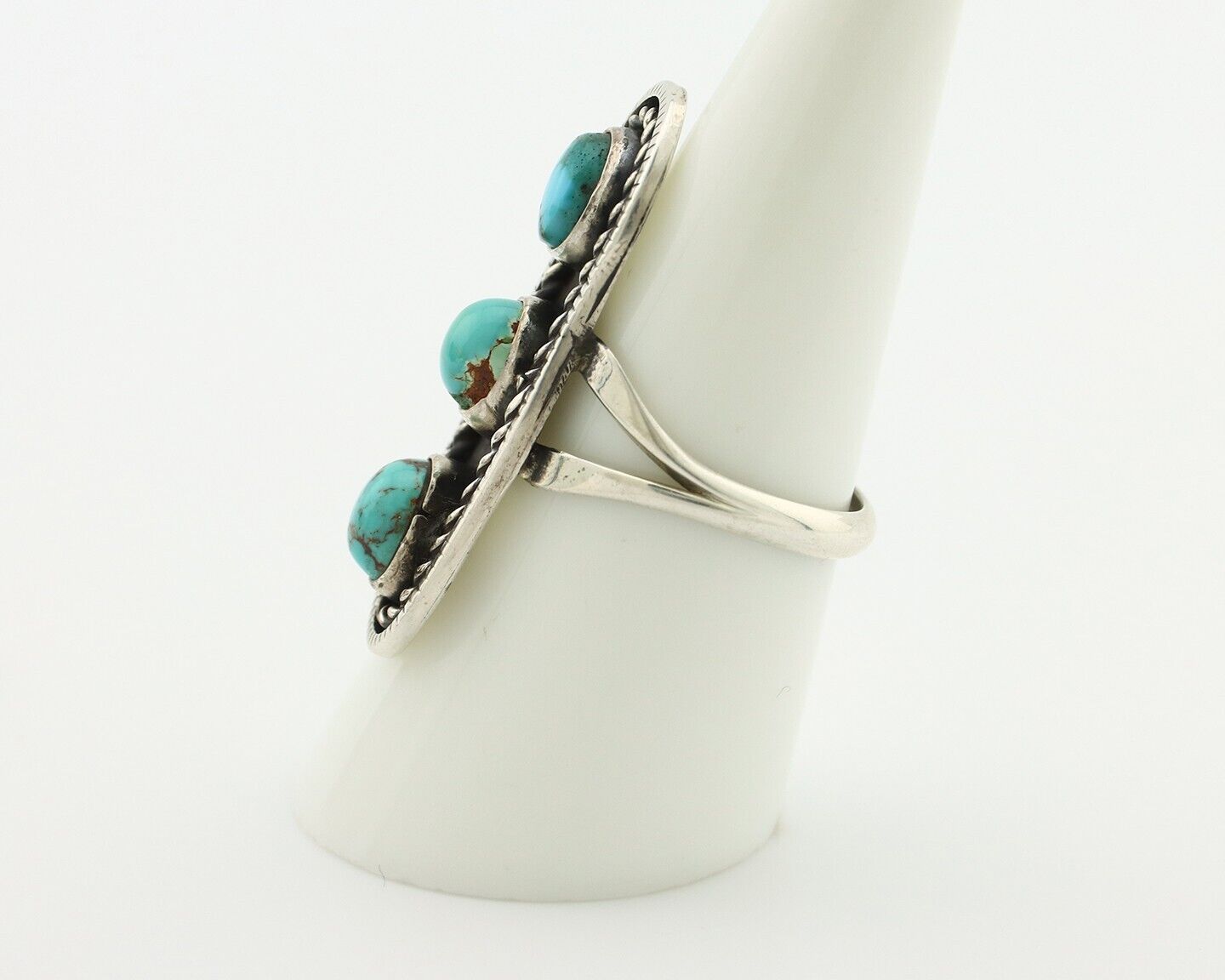 Navajo Ring .925 Silver Natural Blue Turquoise Native American Artist C.80's