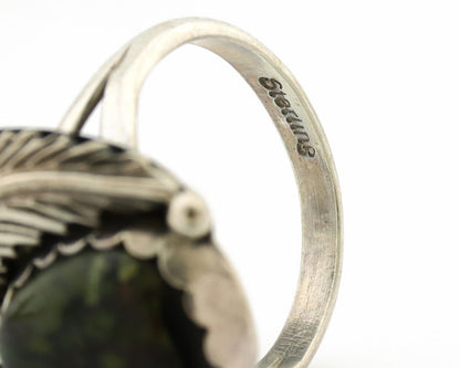 Navajo Ring .925 Silver Army Green Turquoise Native American Artist C.1980's