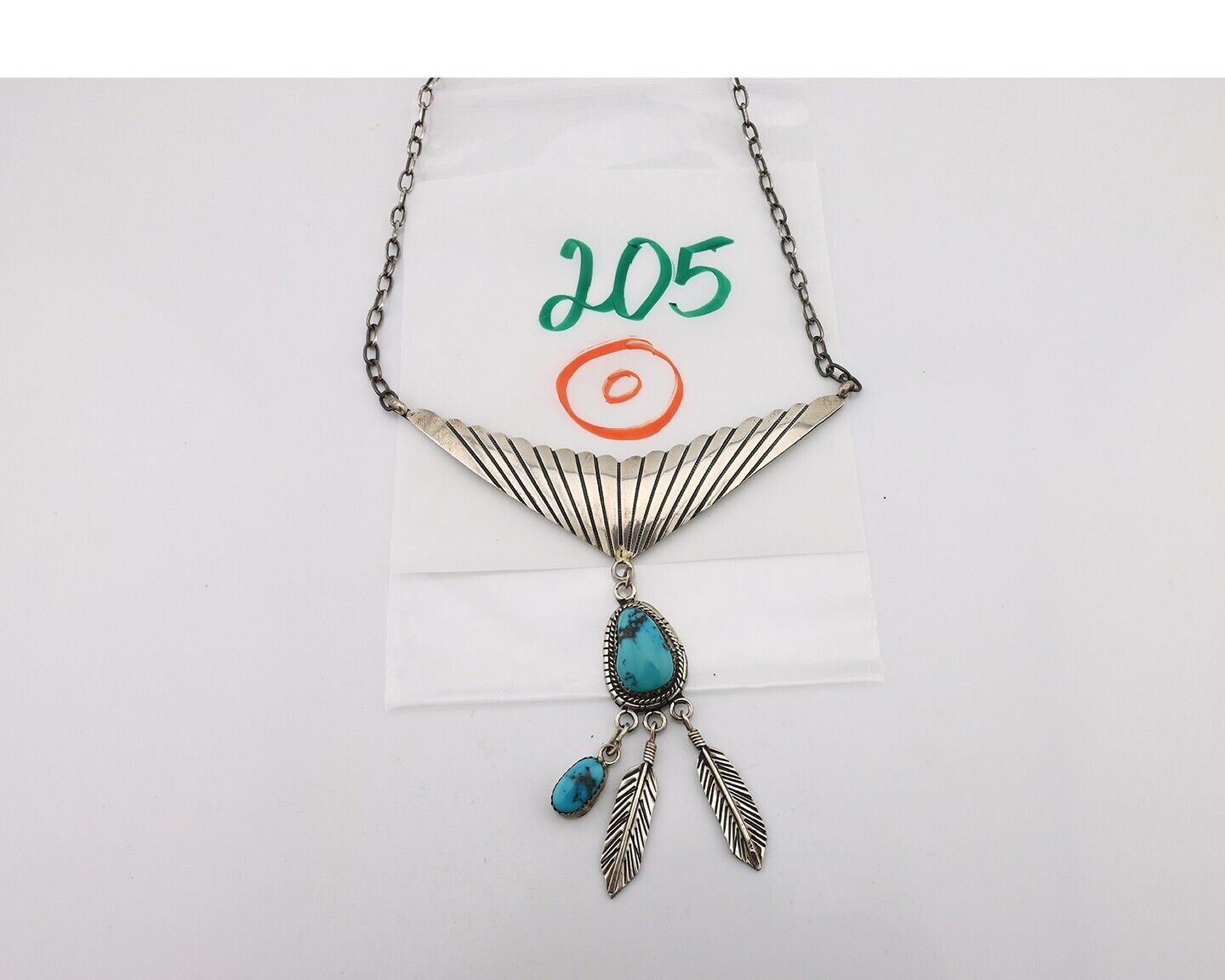 Navajo Necklace 925 Silver Morenci Turquoise Native American Artist C.80's