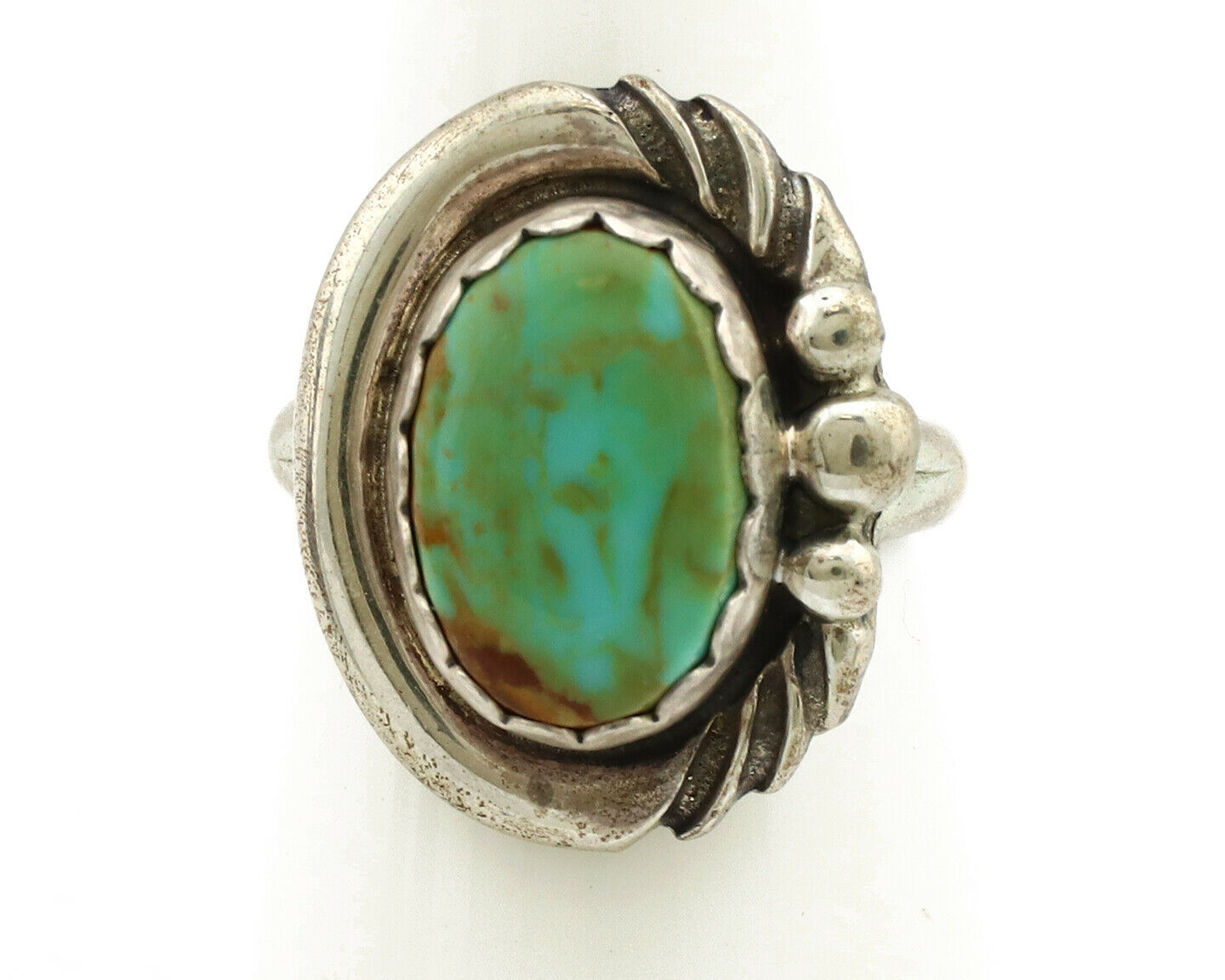 Navajo Ring .925 Silver Kingman Turquoise Native American Artist C.1980's