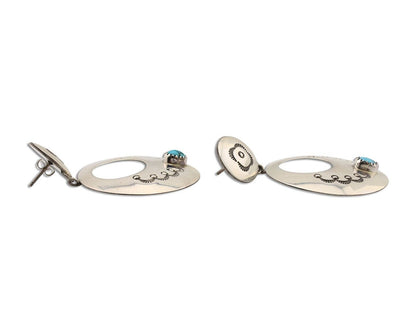 Navajo Handmade Earrings 925 Silver Blue Turquoise Signed Vera Jane C.80's