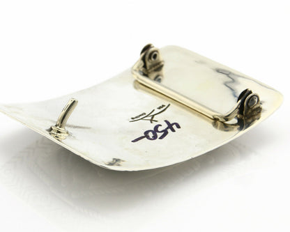 Navajo Belt Buckle .925 Silver Morenci Turquoise Artist Signed Tipi C.80's