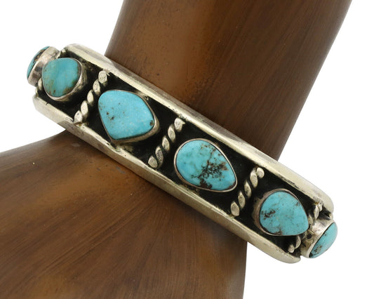 Navajo Bracelet .925 Silver Gem Kingman Turquoise Artist Signed AY 80's
