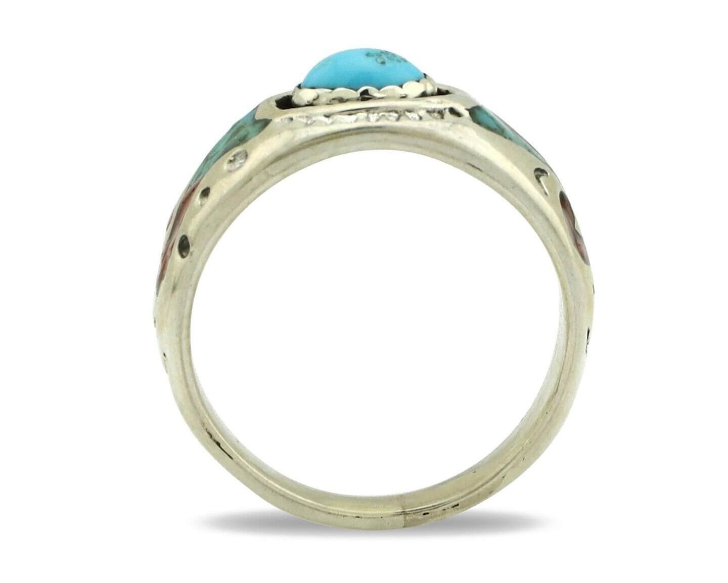 Navajo Handmade Ring 925 Silver Blue Turquoise & Coral Native American C.80's