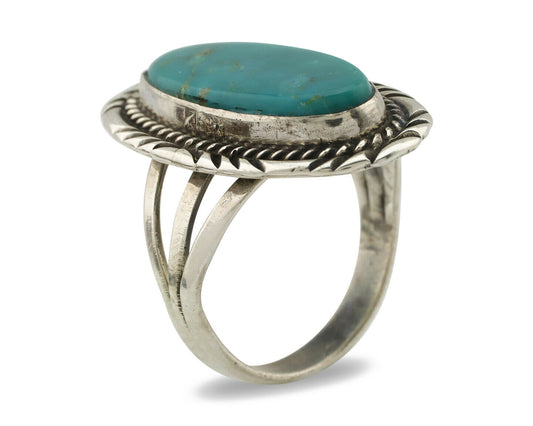Navajo Ring .925 Silver Kingman Turquoise Signed William Denetdale C.80's