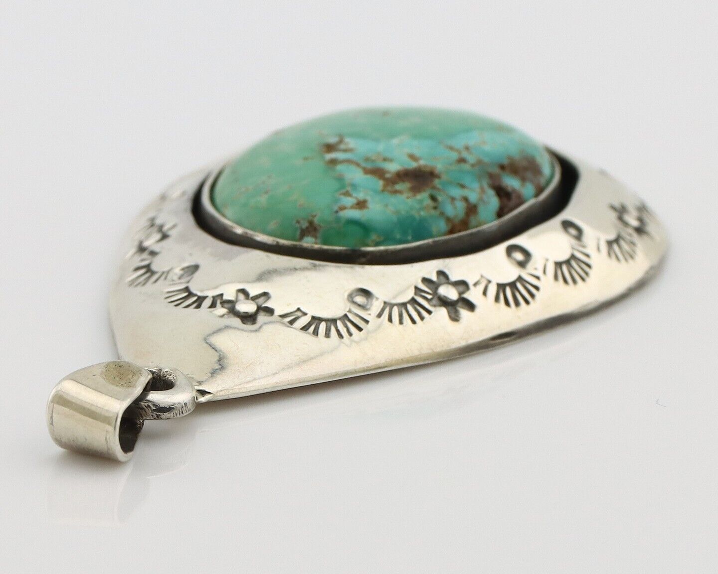 Navajo Pendant 925 Silver Natural Mined Turquoise Artist Signed C Montoya C.80's