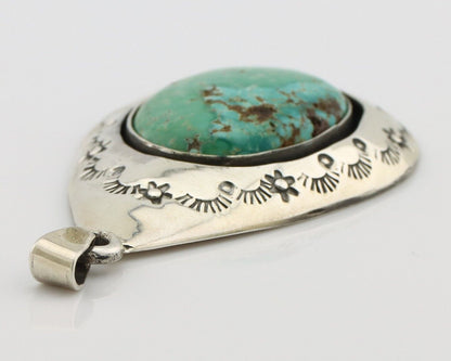Navajo Pendant 925 Silver Natural Mined Turquoise Artist Signed C Montoya C.80's