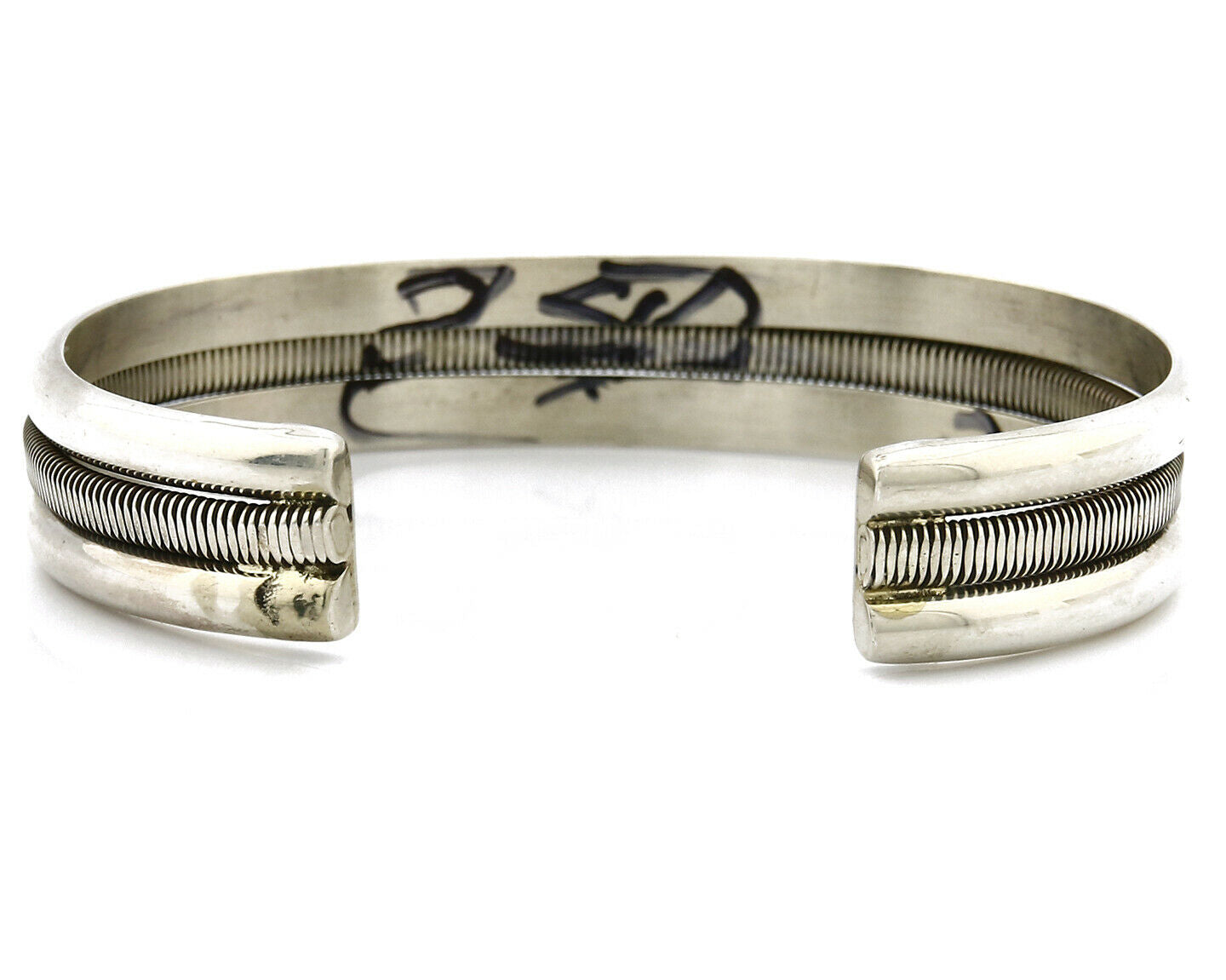 Women's Navajo Bracelet .925 Silver Handmade Cuff Signed TAHE C.1980's