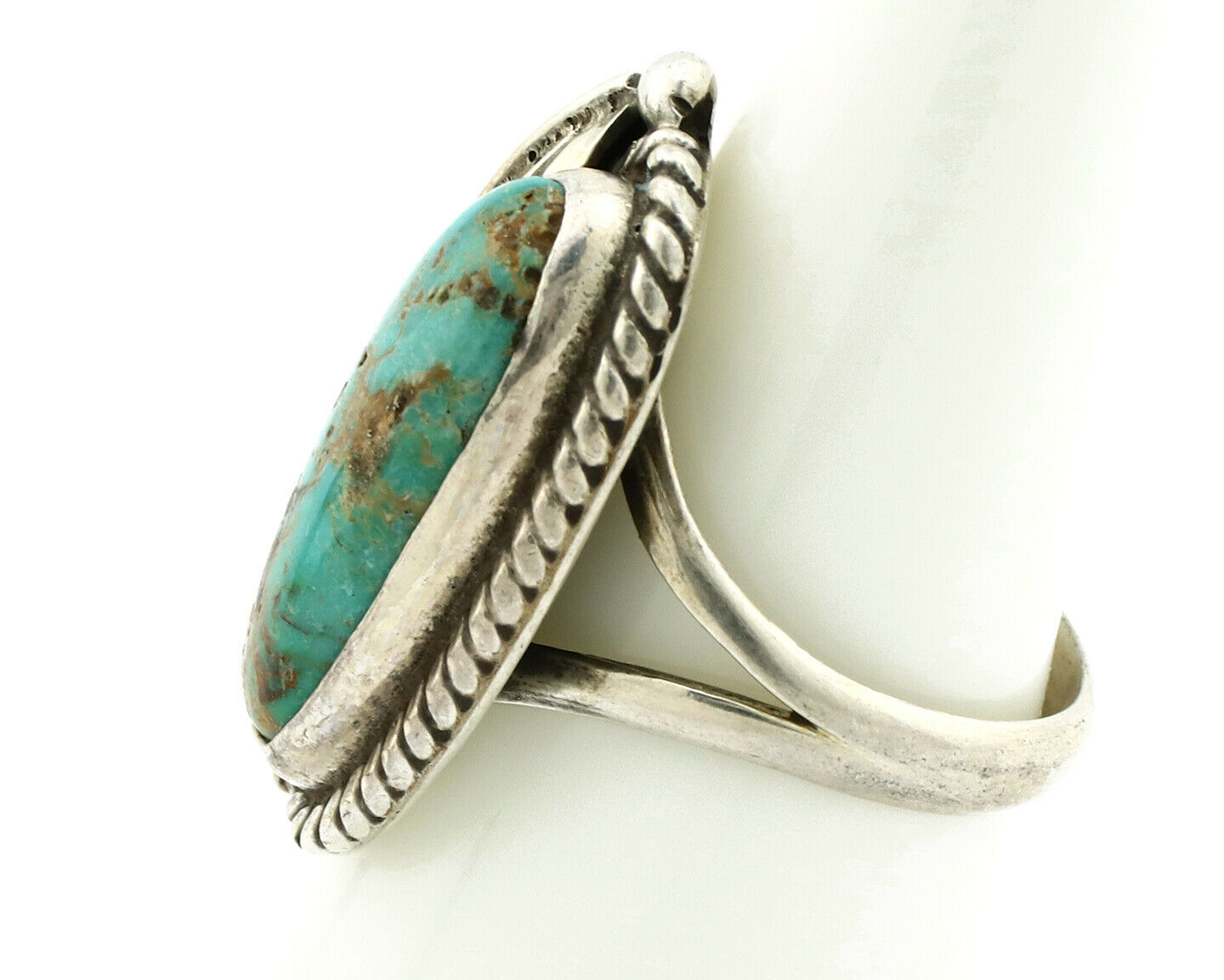 Navajo Ring .925 Silver Turquoise Mountain Signed Artist Apache C.80's
