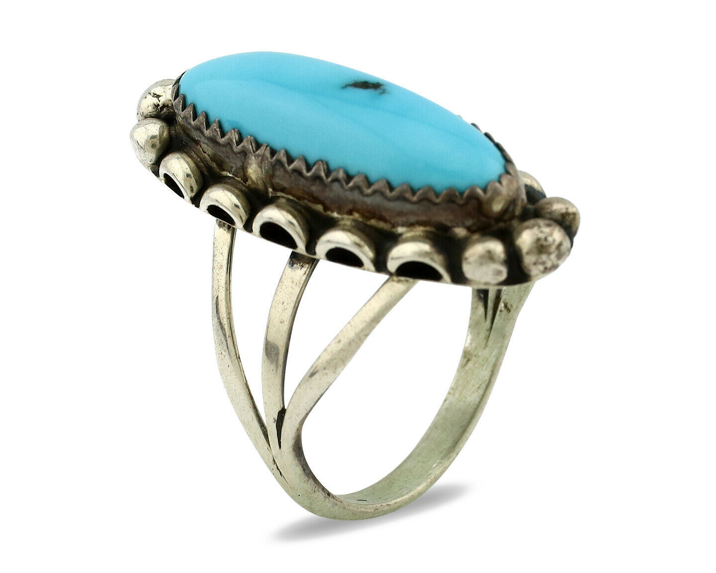 Navajo Ring .925 Silver Natural Blue Turquoise Artist Signed SC C.80's