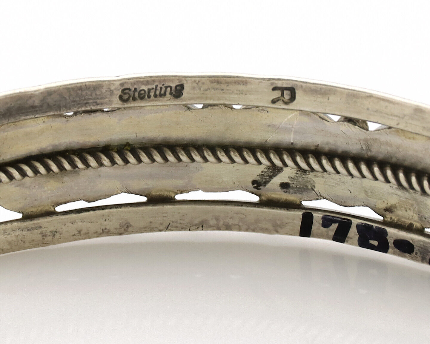 Navajo Bracelet .925 Silver Natural Blue Southwest Turquoise Signed R C.80's