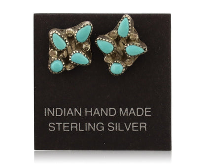 Zuni Earrings 925 Silver Sleeping Beauty Turquoise Native American Artist C.80's