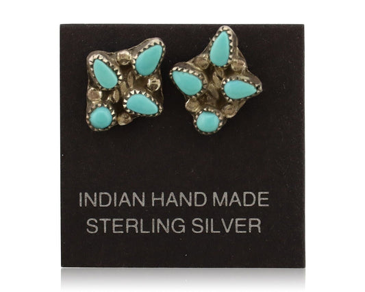 Zuni Earrings 925 Silver Sleeping Beauty Turquoise Native American Artist C.80's