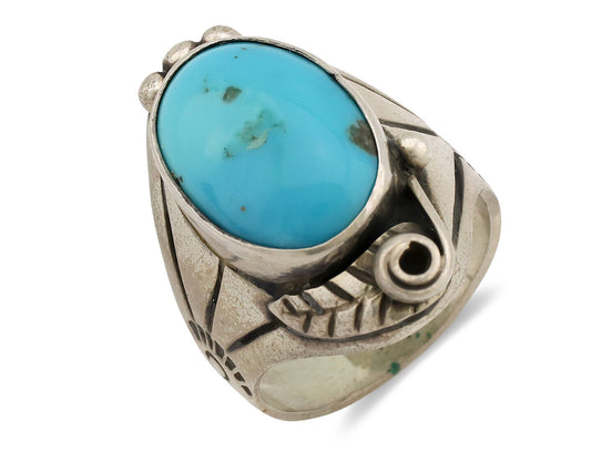 Navajo Ring .925 Silver Natural Blue Turquoise Native American Artist C.1980s