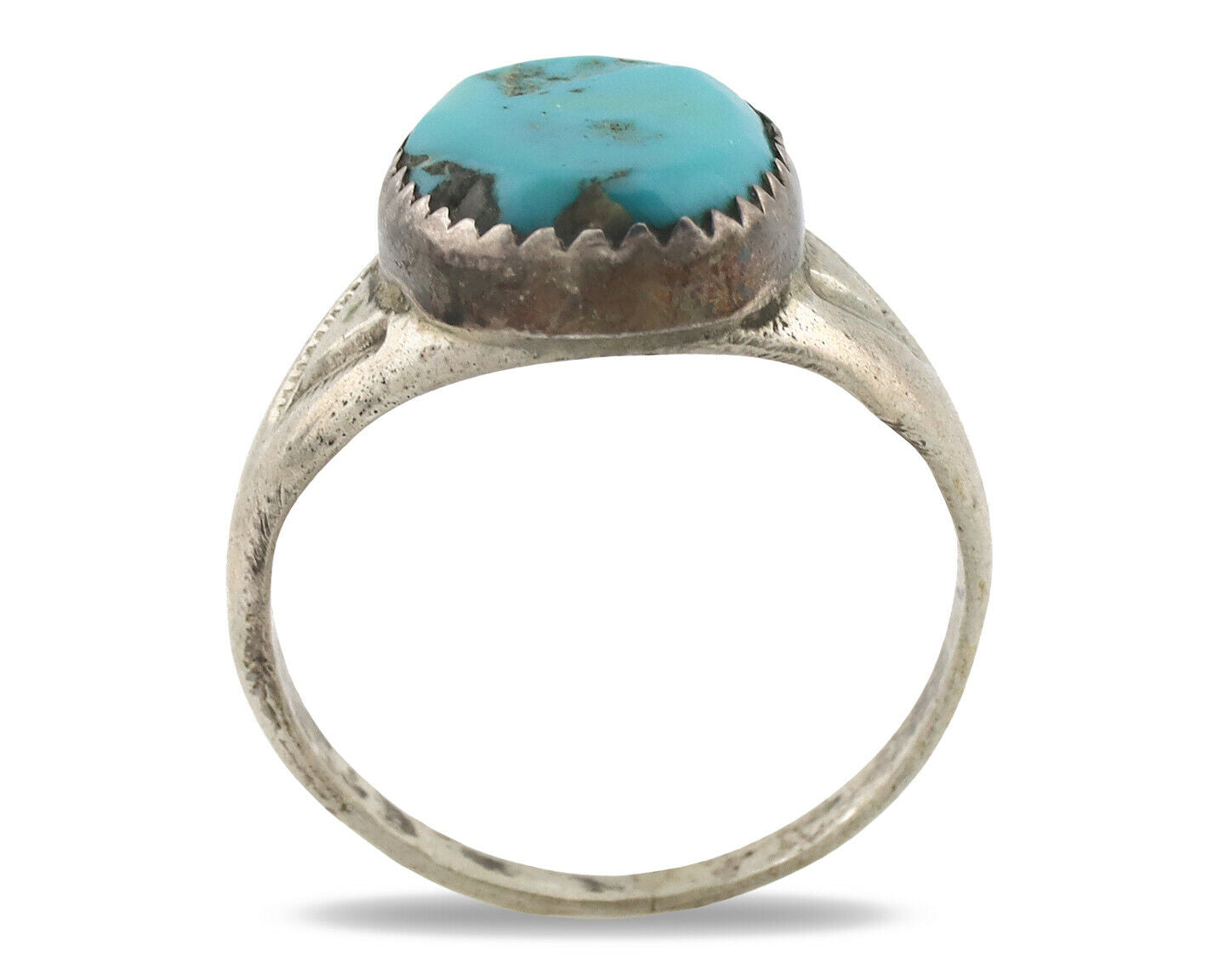 Zuni Ring .925 Silver Natural Blue Turquoise Native American Artist C.1980's