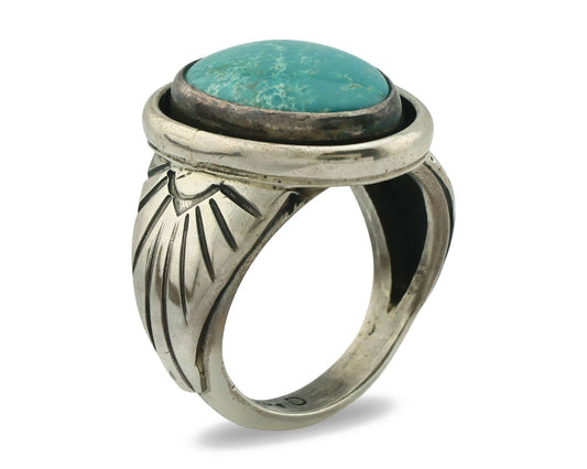 Navajo Ring .925 Silver Blue Gem Turquoise Artist Signed DZ C.80's