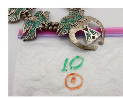Navajo Necklace 925 Silver Chip Inlay Turquoise & Coral Native American C.80's