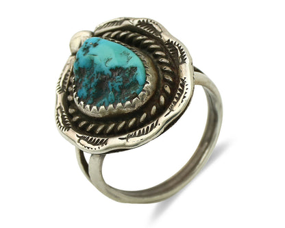 Navajo Ring .925 Silver Blue Turquoise Native American Artist C.80's