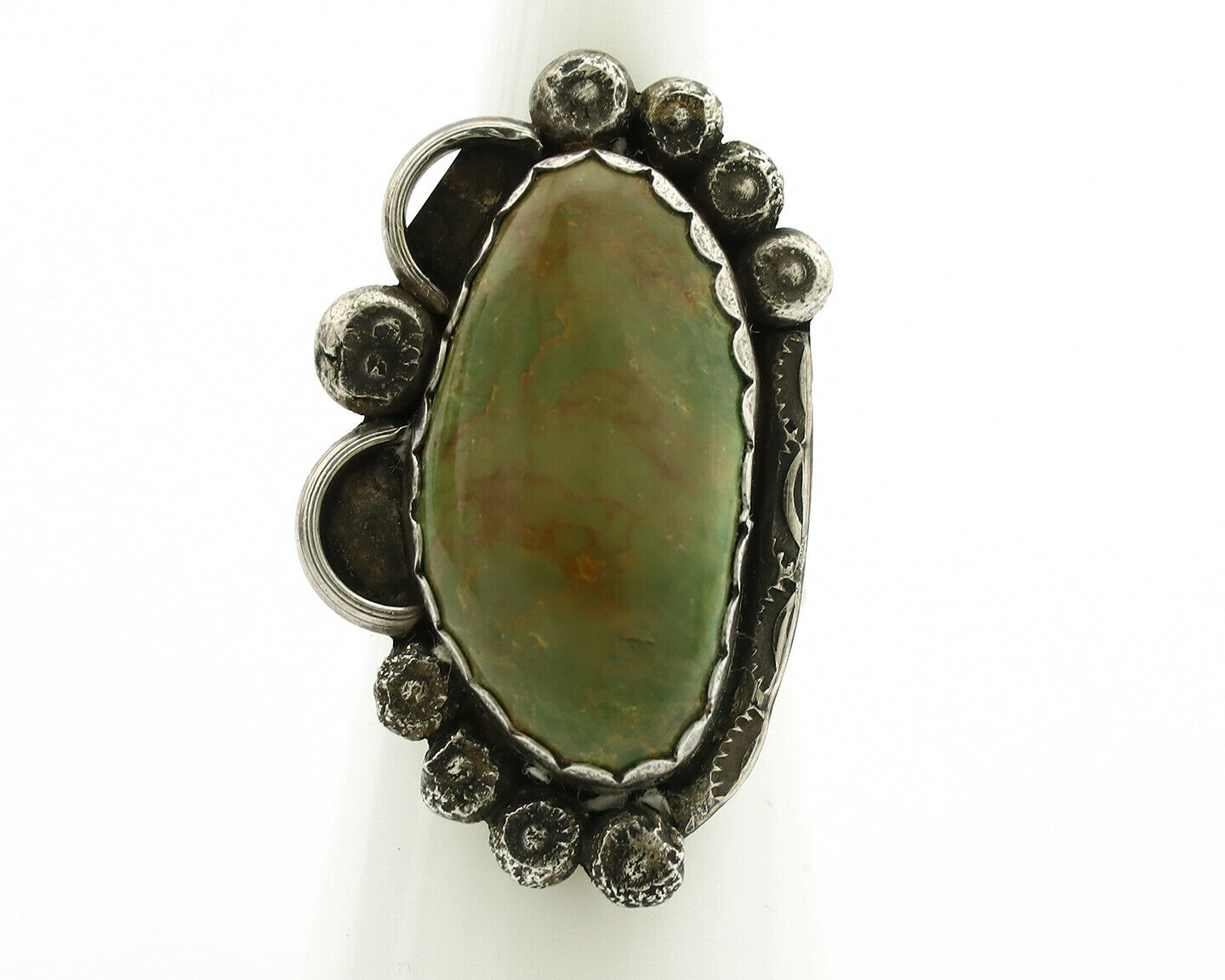 Navajo Ring .925 Silver Manassas Turquoise Artist Signed R C.1980's