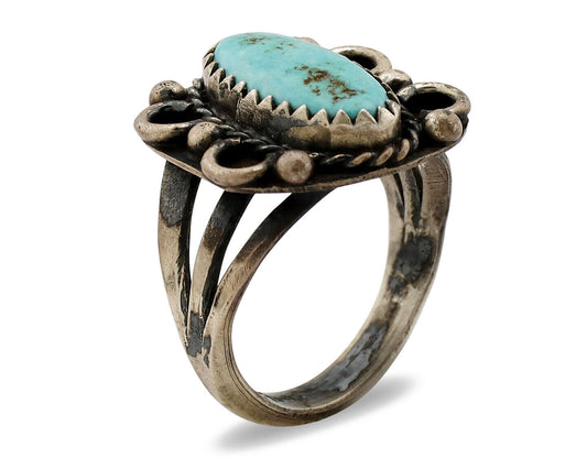 Navajo Ring .925 Silver Kingman Turquoise Artist Signed F C.80's