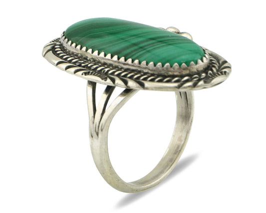 Navajo Ring 925 Silver Natural Green Malachite Signed William Denetdale C.80's