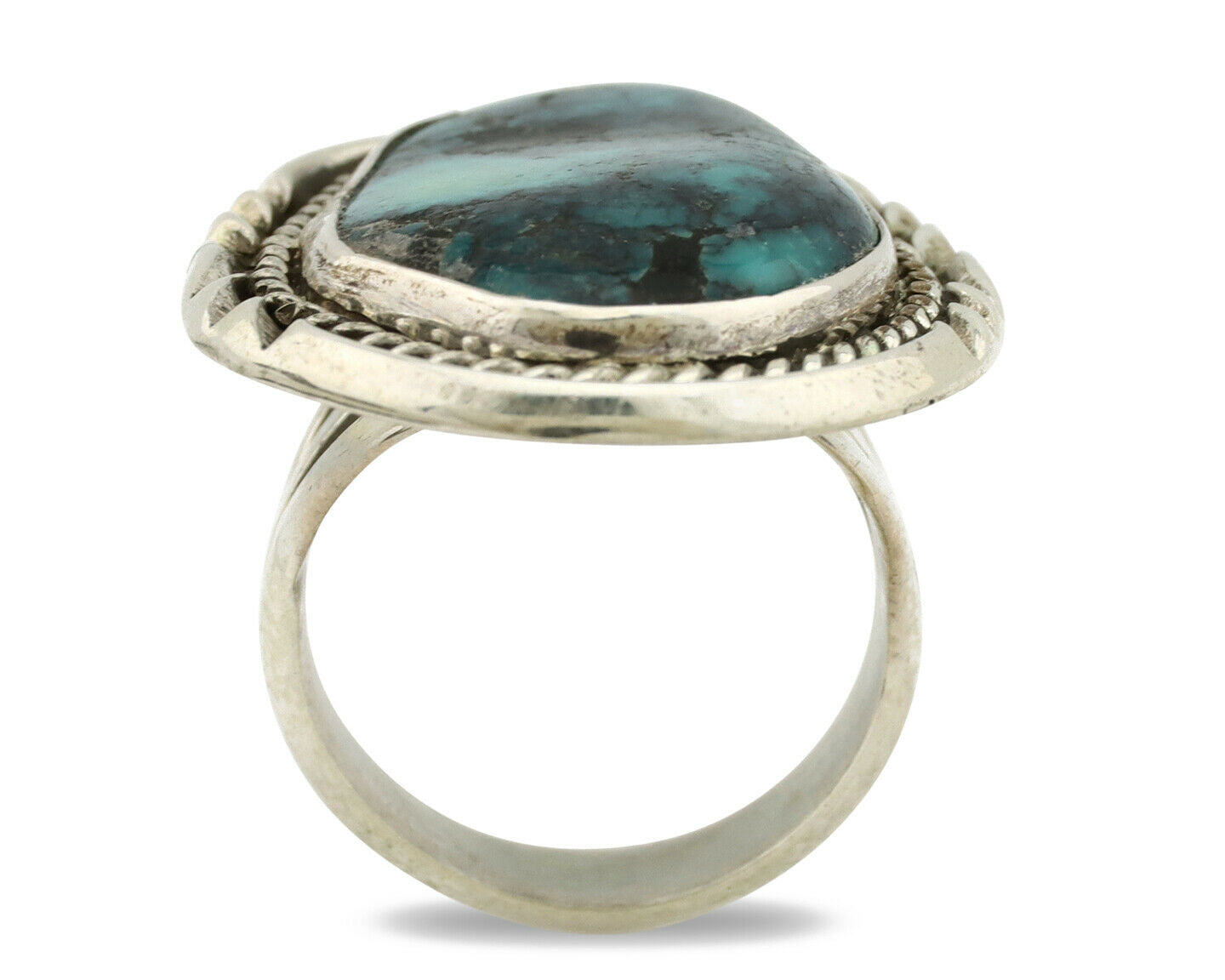 Navajo Ring .925 Silver Black & Blue Turquoise Artist Signed D C.80's