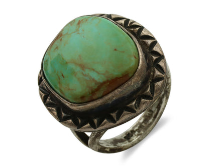 Navajo Ring .925 Silver Kingman Turquoise Artist Signed Gecko C.1980's
