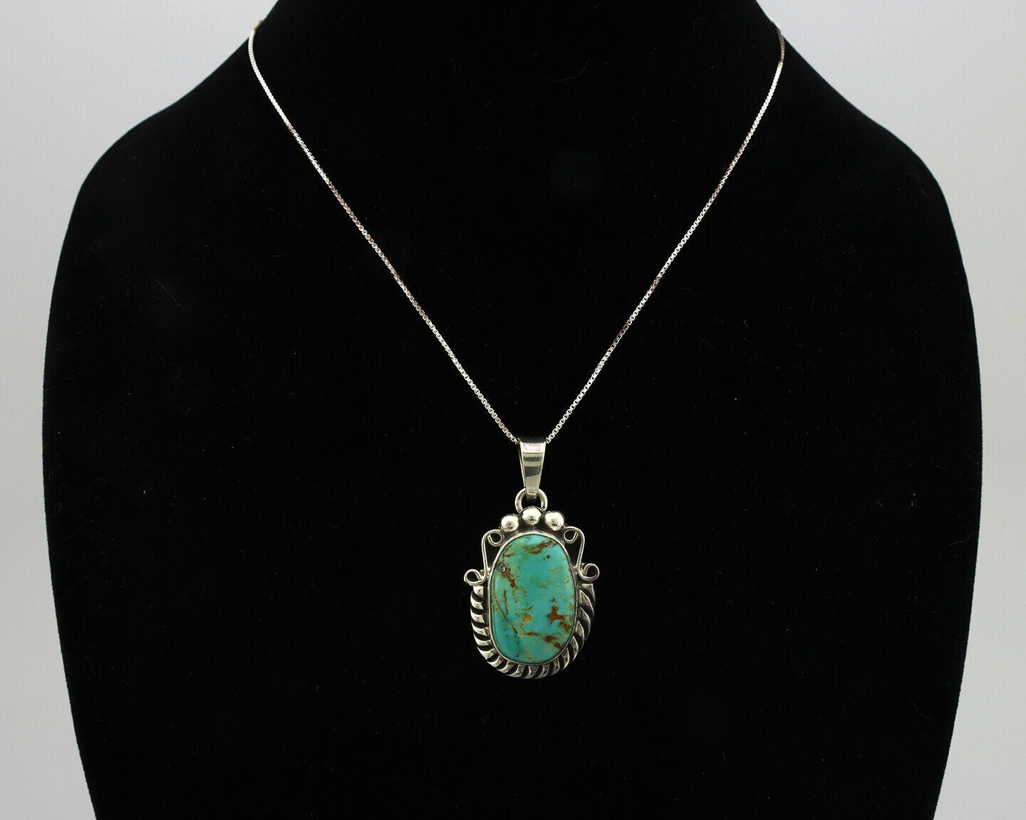 Navajo Kingman Turquoise Pendant .925 Silver Hand Stamped Signed Gecko C.80's