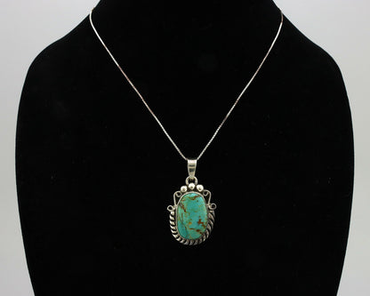 Navajo Kingman Turquoise Pendant .925 Silver Hand Stamped Signed Gecko C.80's