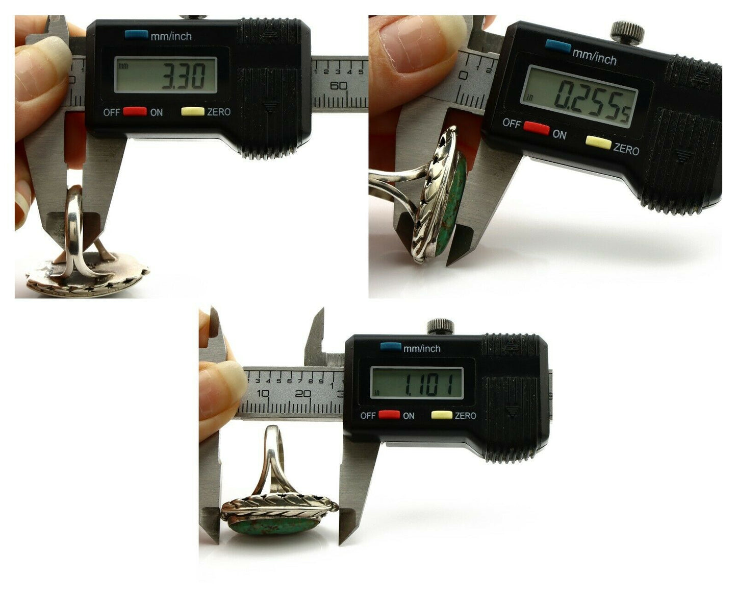 Navajo Ring .925 Silver Turquoise Mountain Signed Artist Apache C.80's