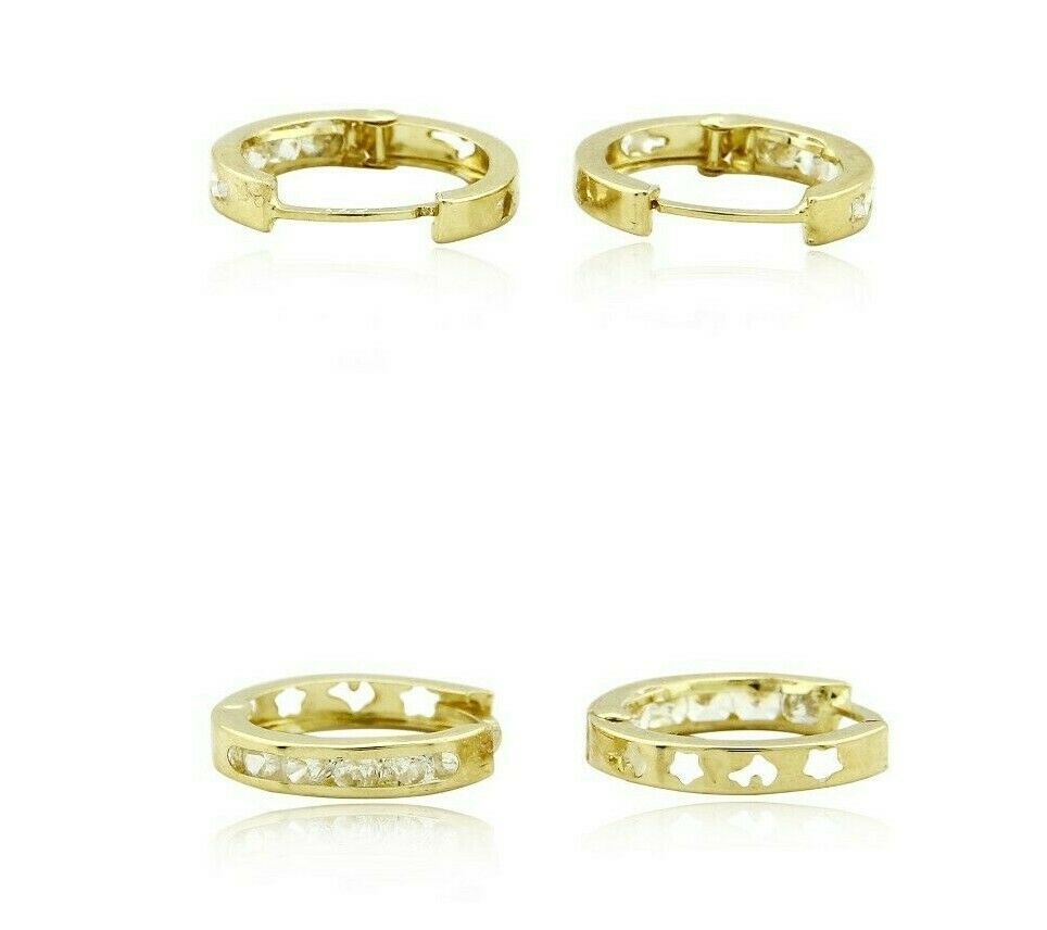 Women's 3.0 mm x 14 mm REAL 14k SOLID YELLOW GOLD Simulated Diamond Hoop Earring