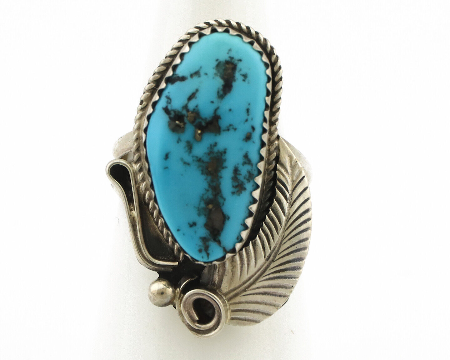 Navajo Ring 925 Silver Sleeping Beauty Turquoise Artist Signed Morris C.80's
