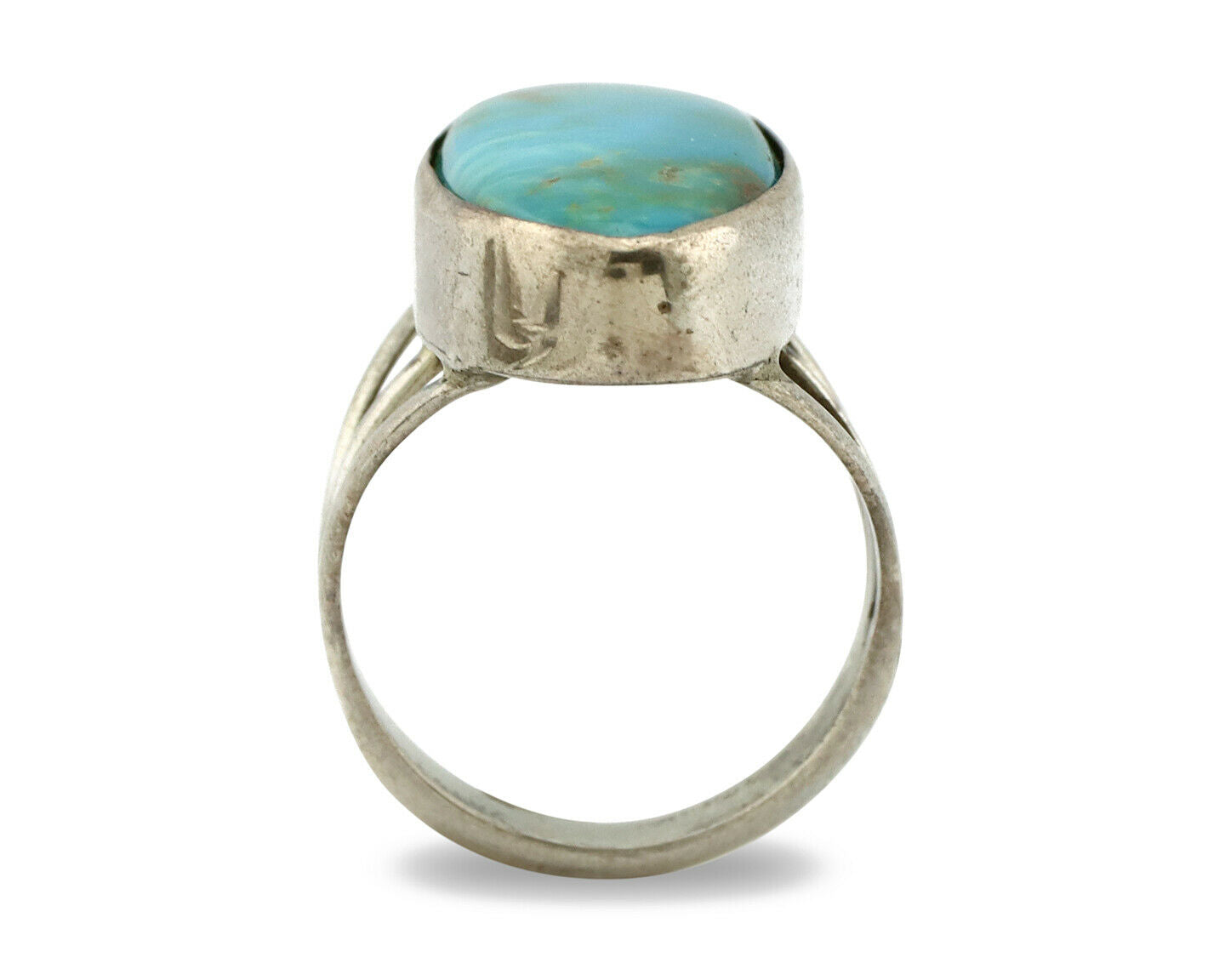 Navajo Ring .925 Silver Nevada Turquoise Native American Artist C.80's