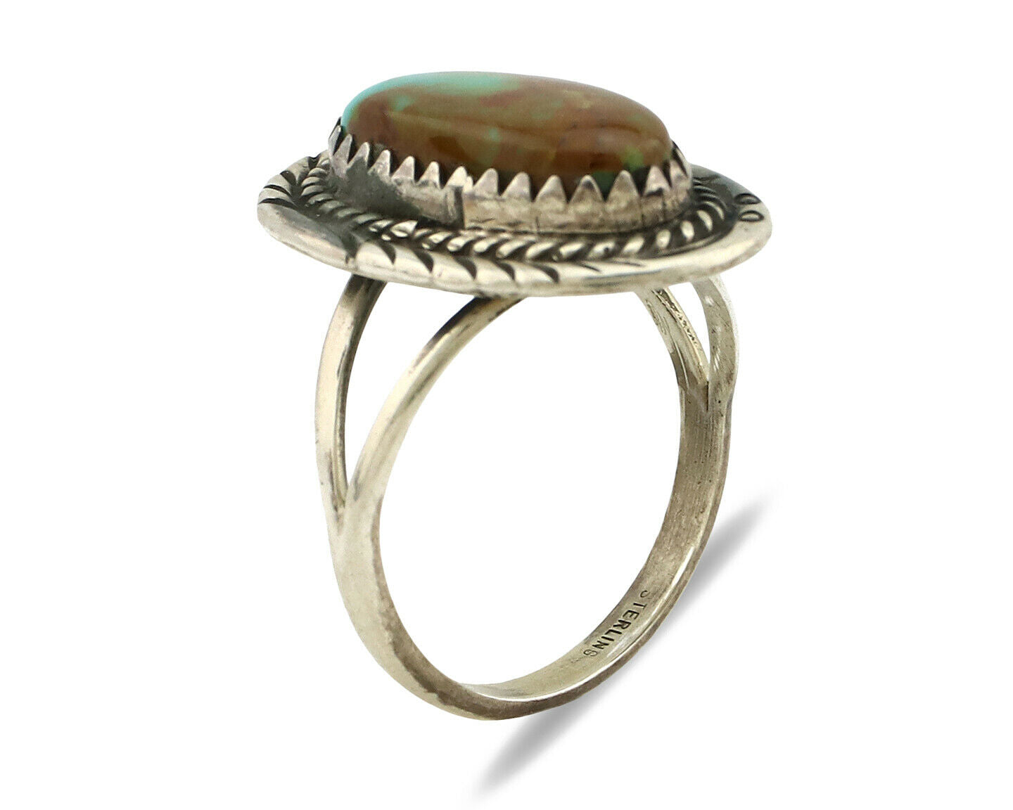 Navajo Ring .925 Silver Kingman Turquoise Native American Artist C.1980's