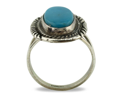 Navajo Ring .925 Silver Blue Turquoise Artist Signed Begay C.1980's