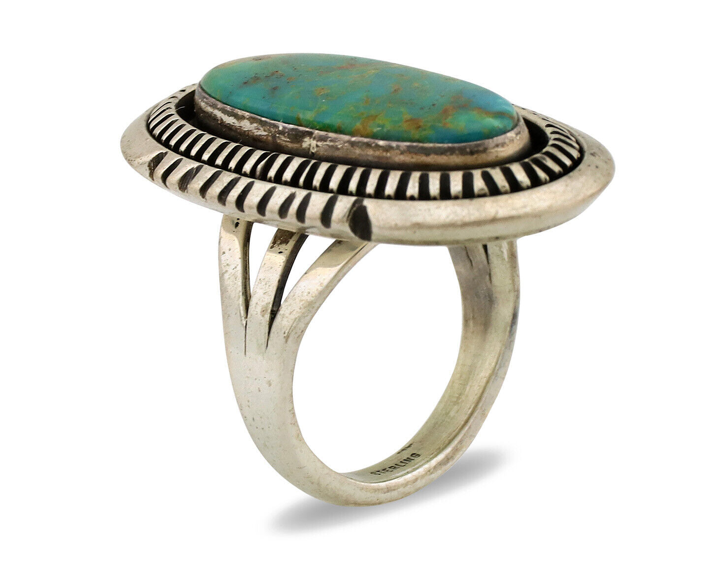 Navajo Ring .925 Silver Nevada Turquoise Native American Artist C.1980's