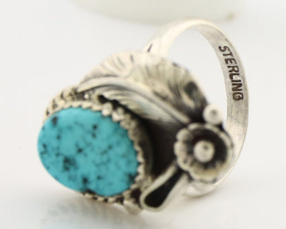 Navajo Ring 925 Silver Natural Blue Turquoise Native American Artist C.80's