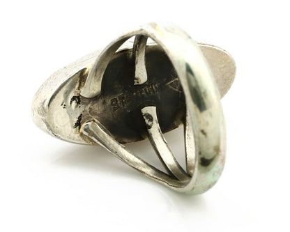 Navajo Ring .925 Silver Spiderweb Turquoise Native American Artist C80s