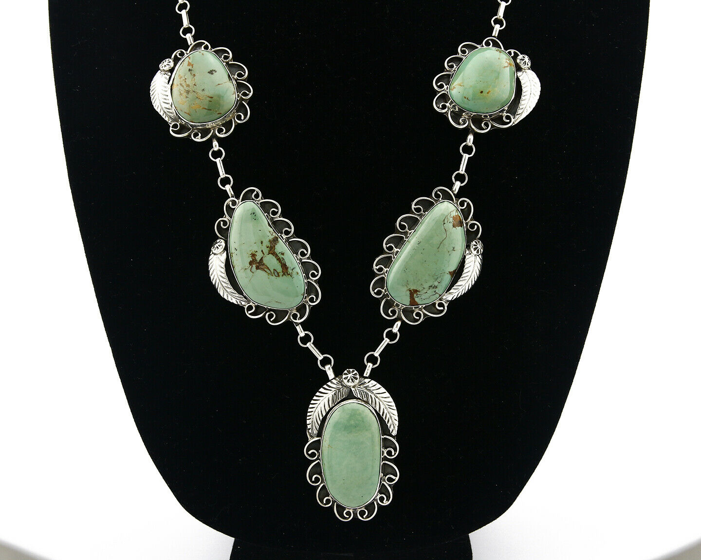 Women's Navajo Necklace .925 Silver Green Turquoise Signed JR