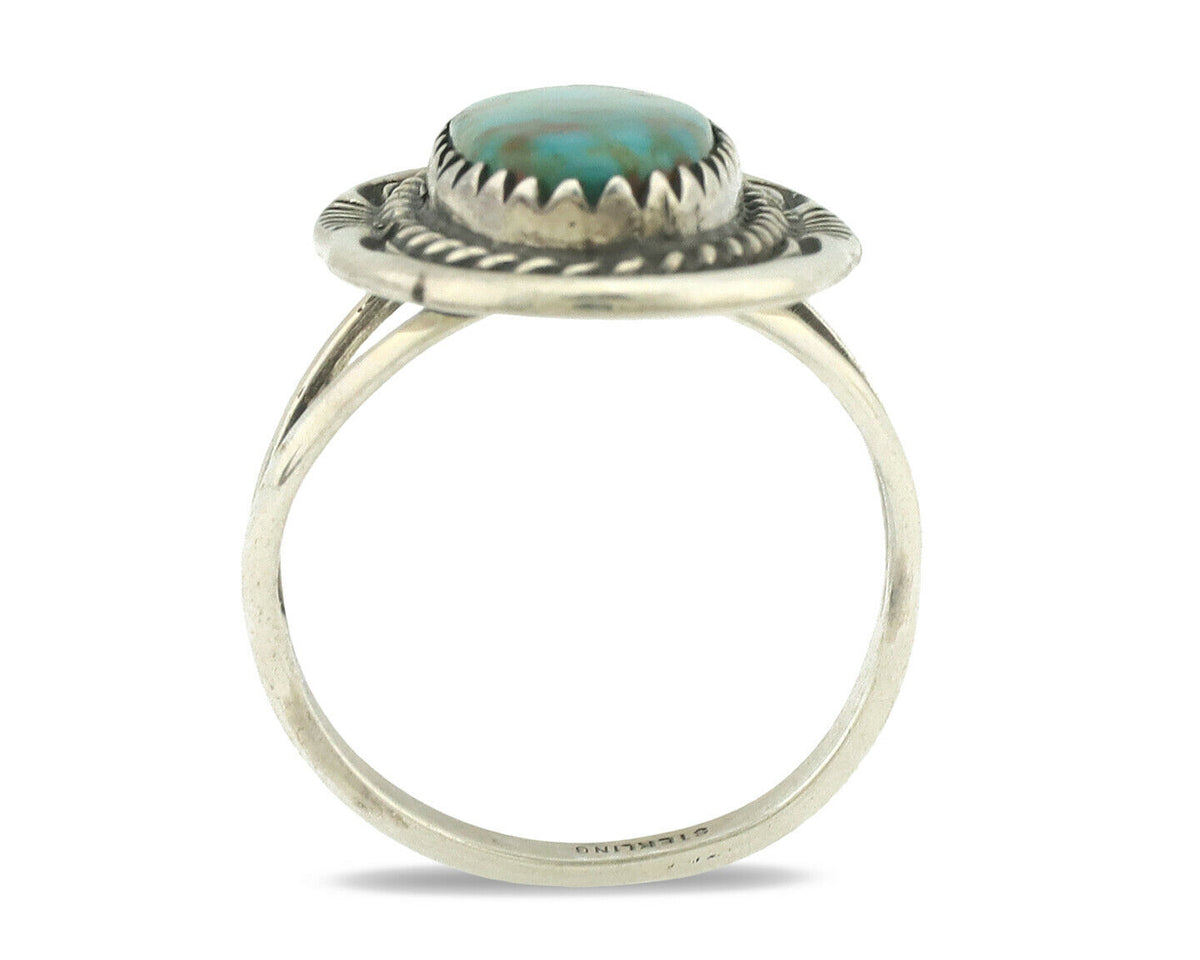 Navajo Ring .925 Silver Natural Turquoise Native American Artist C.1980's