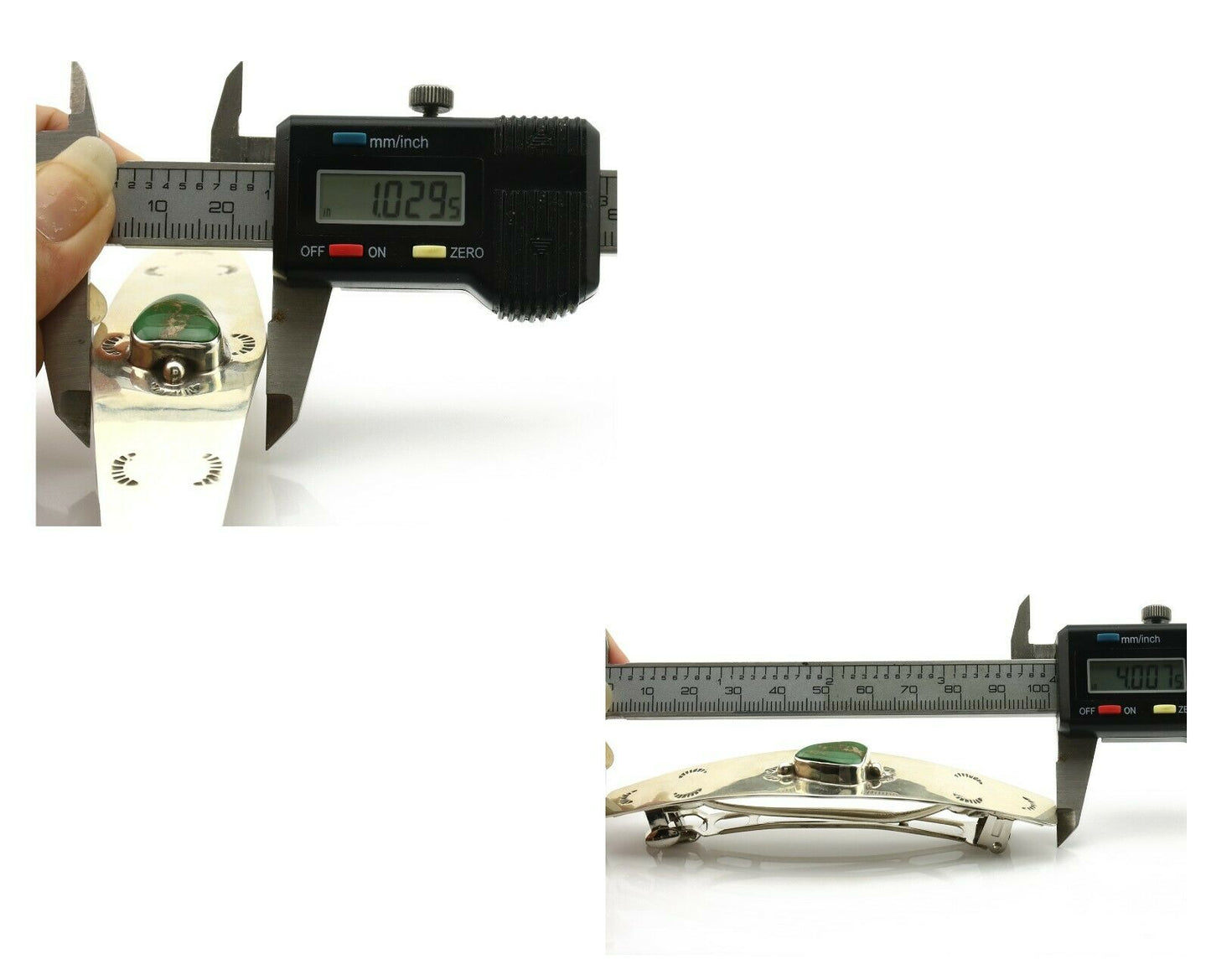 Navajo Hair Clip .925 Silver Green Turquoise Native American Barrette C.80's