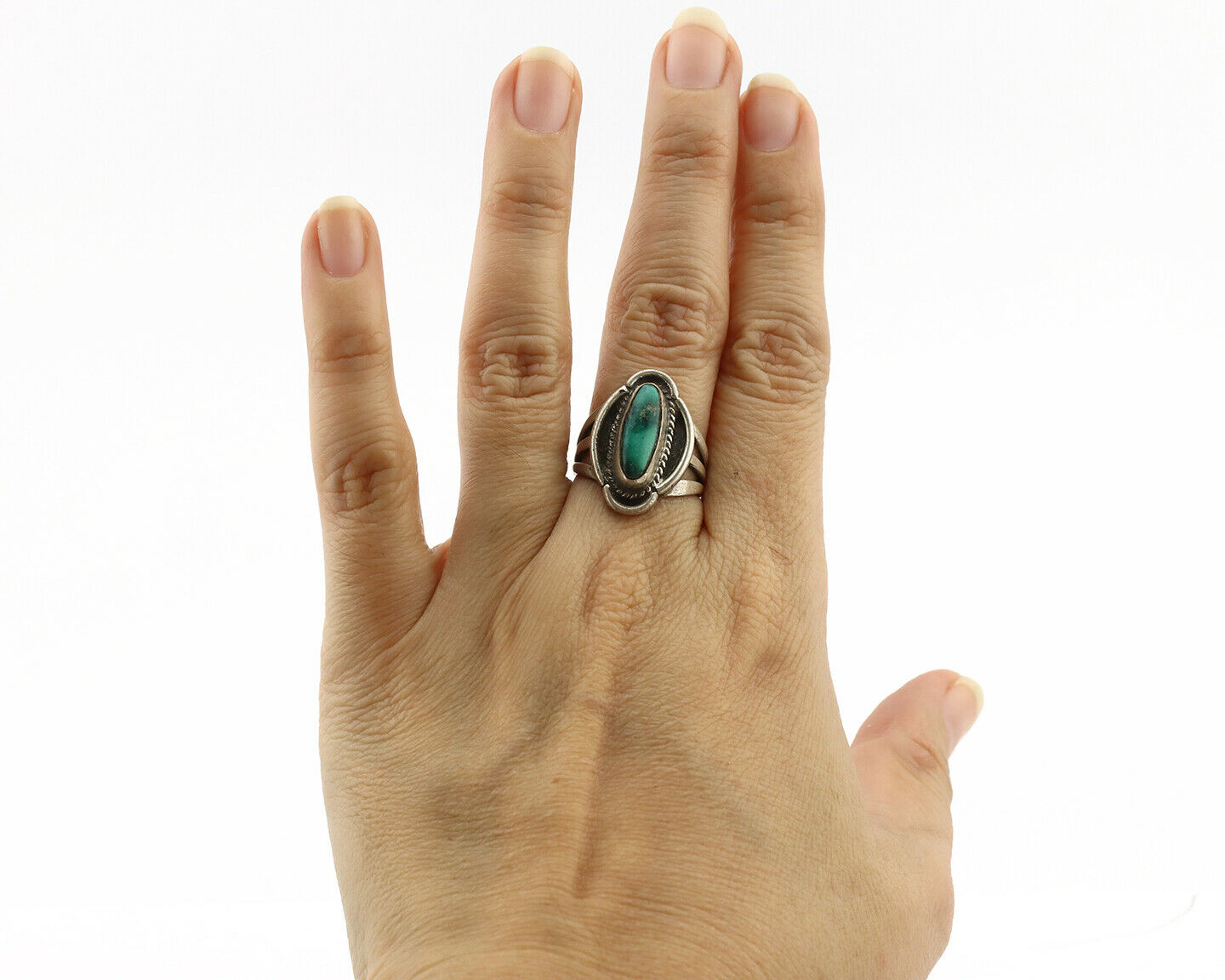 Navajo Ring .925 Silver Natural Blue Turquoise Native American Artist C.1980's
