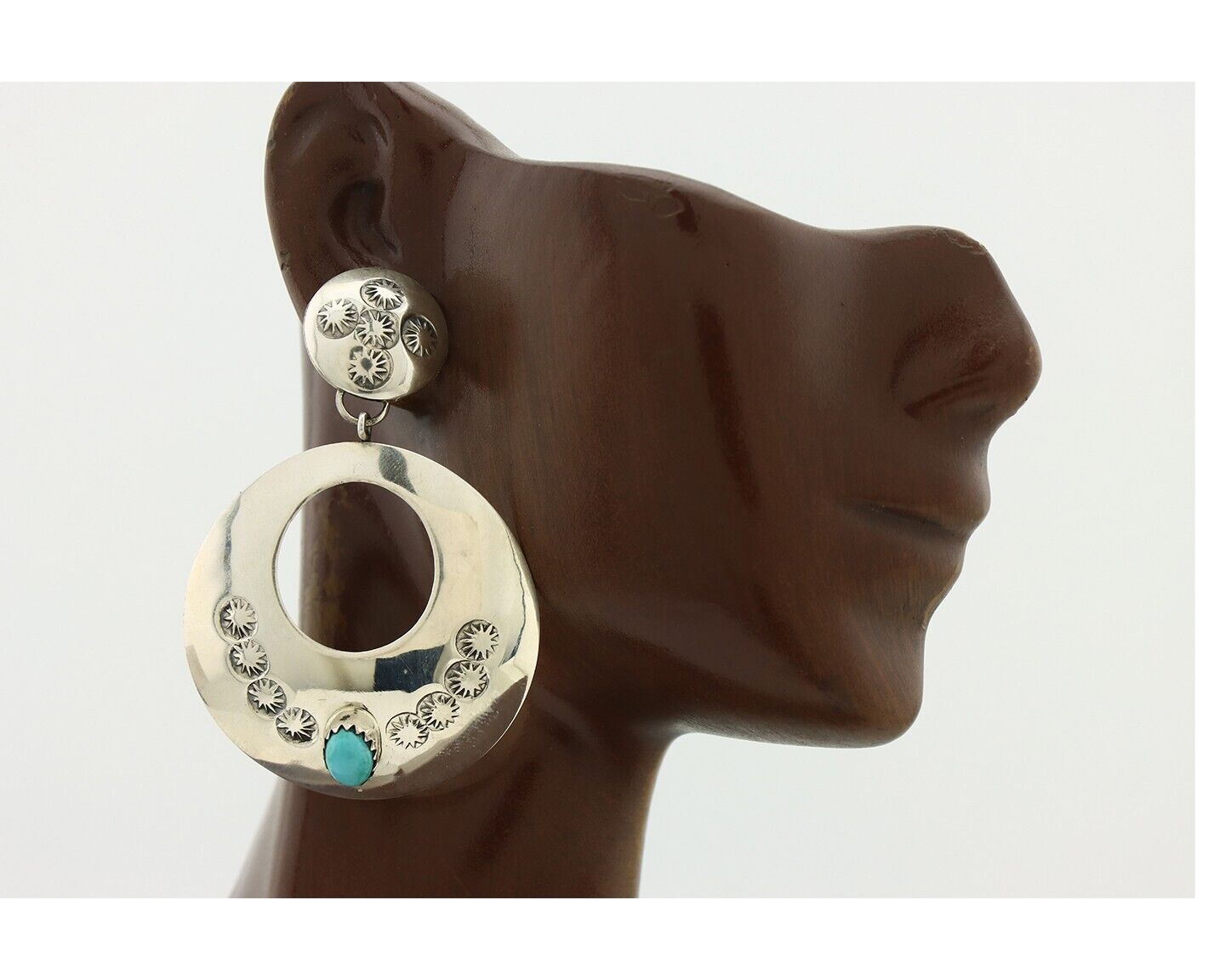 Navajo Handmade Earrings 925 Silver Blue Turquoise Signed Vera Jane C.80's